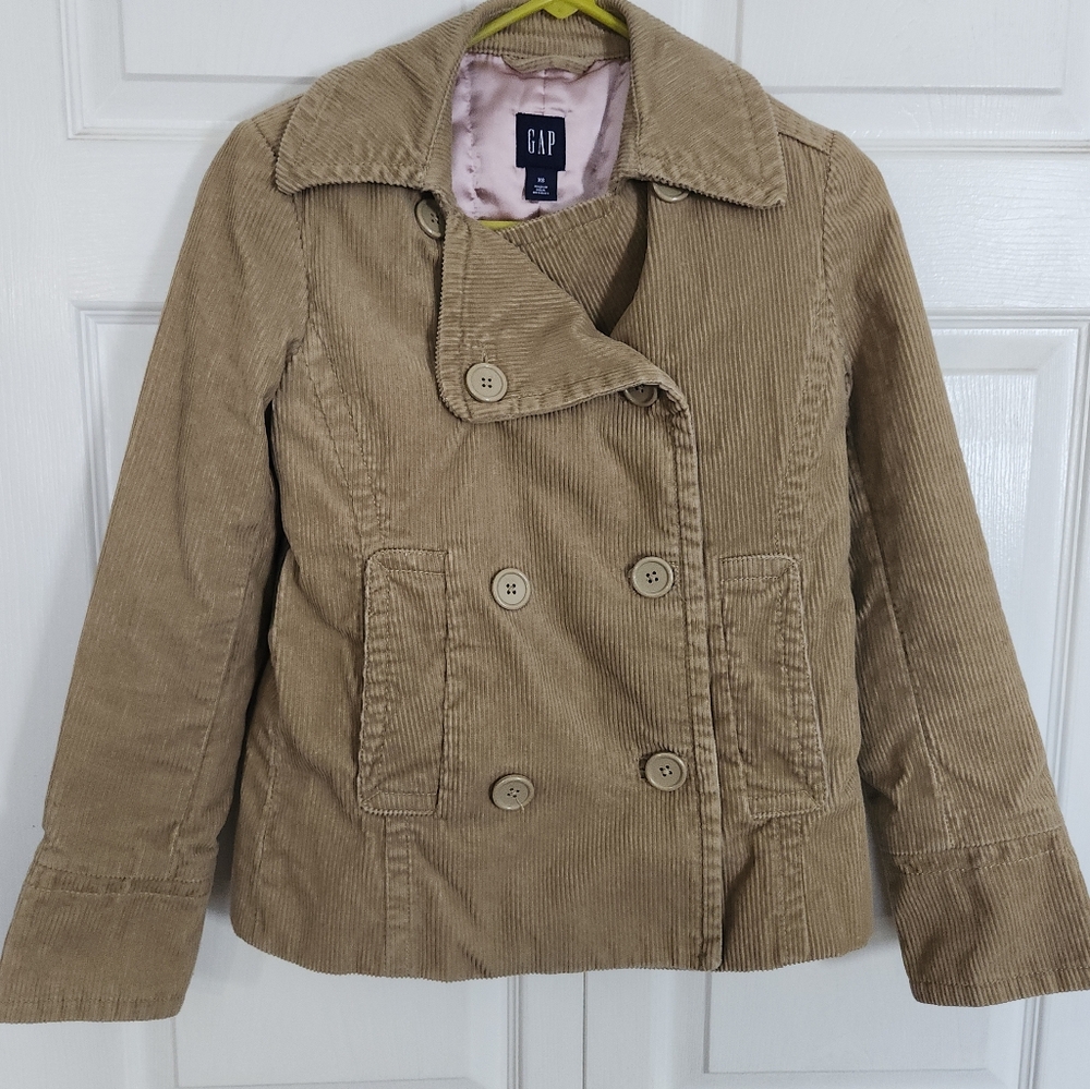 GAP Corduroy DBL Breast Pea Coat Button Up Camel-Pink Lined Jacket Womens XS